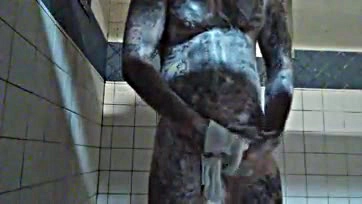 Dude gets off in the shower, strokes his cock