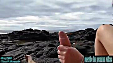 Public beach cum shot, no hands, explicit