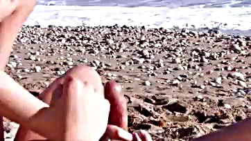 French guy gets cum-covered face on beach