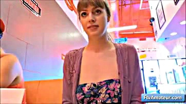 Teen fingers own wet vulva at diner