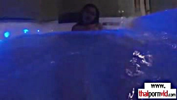 Teen gives foot job, gets screwed in hot tub