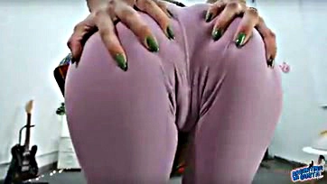 Girlfriend's camel toe and ass in tight yoga pants