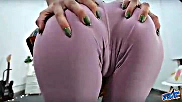 Girlfriend's camel toe and ass in tight yoga pants