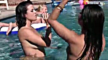 Lesbian teens get wild and wet at pool party