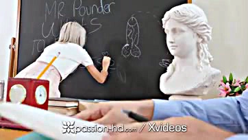 Teacher seduces blonde student in explicit, hard-cumming fantasy