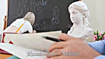 Teacher seduces blonde student in explicit, hard-cumming fantasy