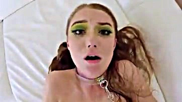 Teen eats cum, gets extreme anal fucked