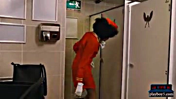 A black flight attendant has a bathroom tryst