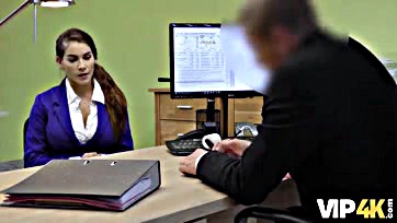 Unemployed chick gets messy at loan agency, damn