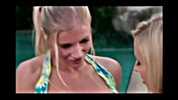 Blonde on blonde oral sex occurs poolside