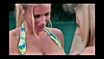 Blonde on blonde oral sex occurs poolside