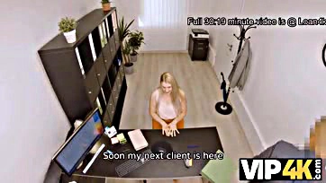 Blonde gets horny at office, lends herself to cash