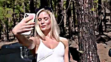 Blonde takes massive pounding in the woods