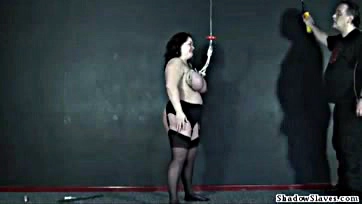 Whipped slavegirl's massive tits get brutal punishment