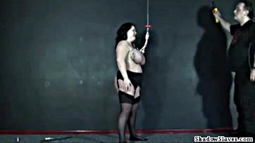 Whipped slavegirl's massive tits get brutal punishment