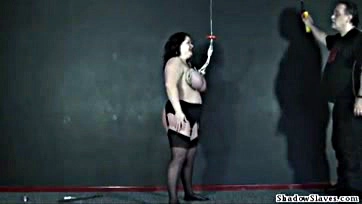 Whipped slavegirl's massive tits get brutal punishment