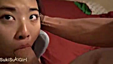 Asian girl's throat gets cum-soaked in a brutal POV