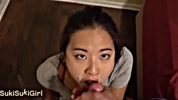 Asian girl's throat gets cum-soaked in a brutal POV