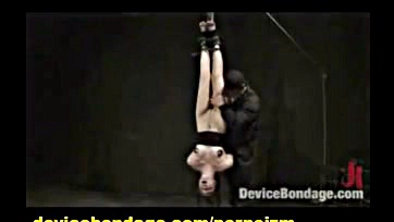 Slave hung upside down, chained, and brutally machine-fucked