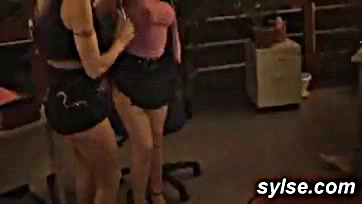 Lesbians get down and dirty at office party