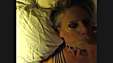 Beth gets covered in cum, then eats it eagerly