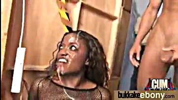 Black woman receives massive cumshot on her facial features