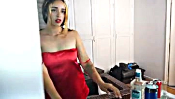 Salo masturbates with sex toys, obsessed with red dress