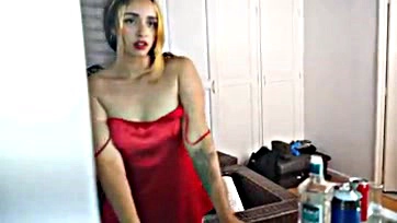 Salo masturbates with sex toys, obsessed with red dress