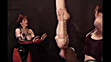 Kinky chick enjoys BDSM play with two mature women