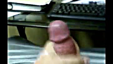 Man's rock-hard cock explodes loudly at work