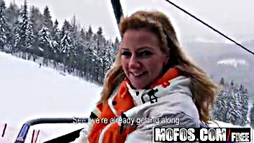 Nathaly Teges flaunts massive breasts while skiing