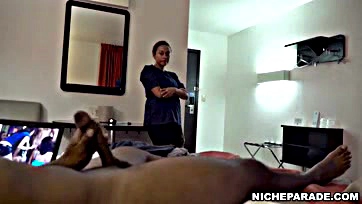 Housekeeper agrees to watch cum pour from dick