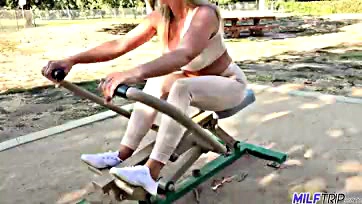 Sexy blonde milf gets sucked and fucked during workout