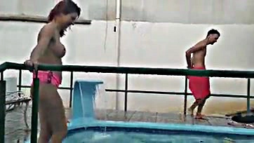 Naughty people having sex at the pool party