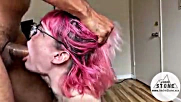 TS gets face-fucked, milked off massive cock