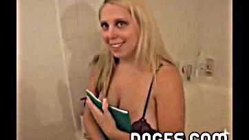 Blonde gives sloppy head in public restroom