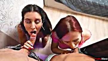 Friend shares two girls, cums in their mouths