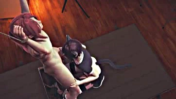 Cat girl gives oral sex and foot play