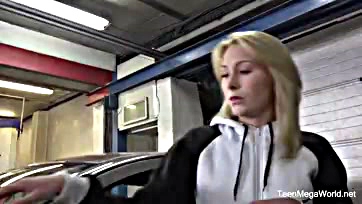 Daniela C gives blonde a blow job in garage