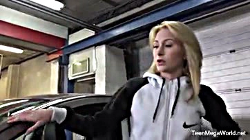 Daniela C gives blonde a blow job in garage