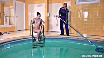 Sexy granny hooks up with horny pool dude