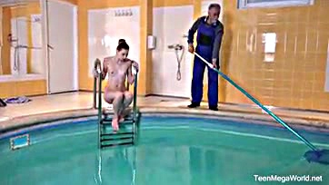 Sexy granny hooks up with horny pool dude