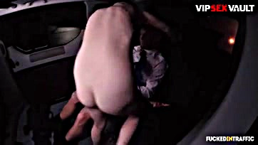 Naughty redhead gets hardcore car sex from horny driver