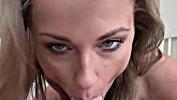 Blonde gets oral creampie from someone, no details given