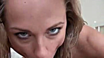 Blonde gets oral creampie from someone, no details given