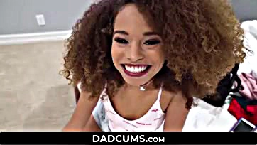 Stepdad's fat cock ravages ebony stepdaughter's tight pussy