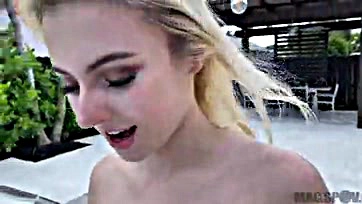 A blonde teen fucks a big dick neighbor