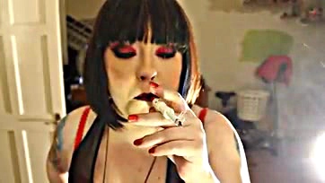 Fat domme smokes filterless, no-holds-barred cigarette