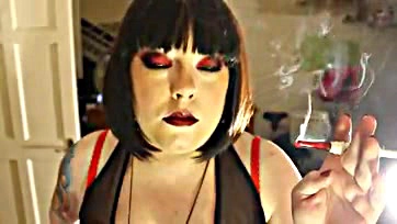 Fat domme smokes filterless, no-holds-barred cigarette