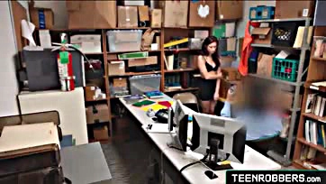 Office thief's wet pussy gets licked by a pervert